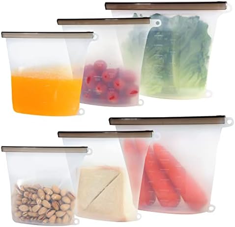 Sacos de armazenamento de alimentos reutilizáveis ​​de Tinsirone, 6 bolsas de armazenamento de alimentos de silicone, sacos de silicone à prova de vazamentos para armazenamento de alimentos, duráveis, lavadora de louça segura