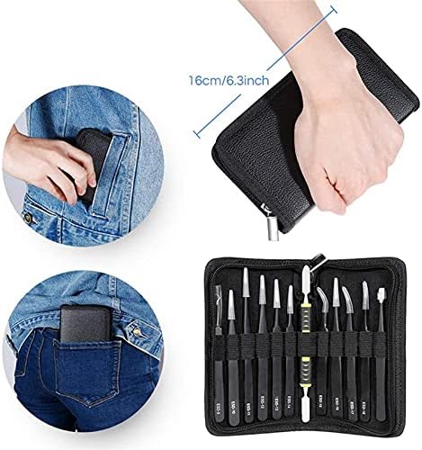 Tweezers 12 peças Conjunto de pinças, kit de pinças antiestáticas com 11 pinças de aço inoxidável não-ne aço de precisão, conjunto de pinças de precisão CrowBar