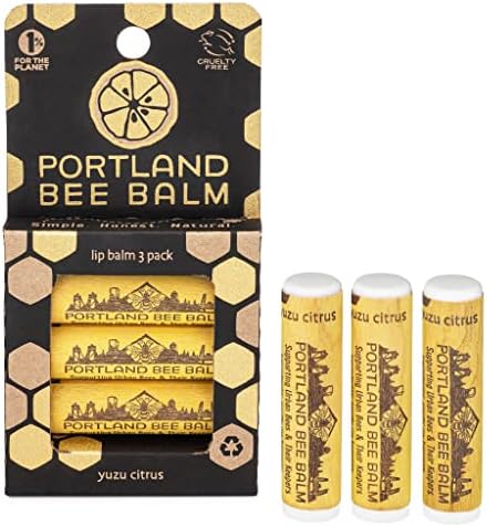 Portland Bee Balm All Natural Made -Made -Wax Bed Balm, Yuzu Citrus 3 contagem