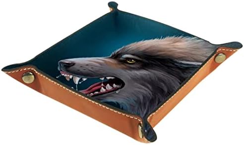 Tacameng Danger Wolf Art Pintura, caixas de armazenamento Pequeno bandeja de bandeja de manobras de couro Sundries bandeja para chave,