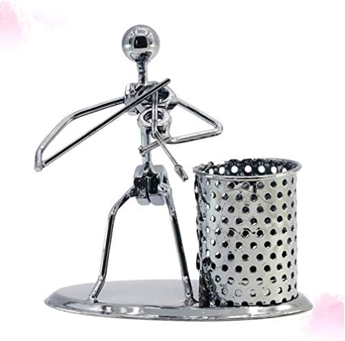 Garneck Metal Decor Metal Música Man Man Pen Porta Lápis Copo Pot Pequena Feliz Arte Artina Ornamento de Desktop Gre presente de brinquedo para estudantes estudantes em casa Use lápis metálicos