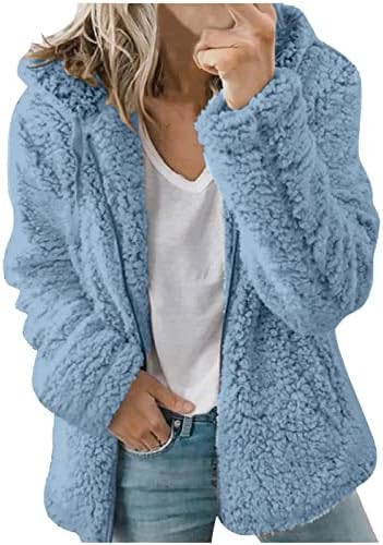 Casaco de lã fofas do feminino Sherpa Faux Fur Jackets com capuz Fuzzy Full Full Zip Hooded Sweatshirt Hoodies Solid Outwear