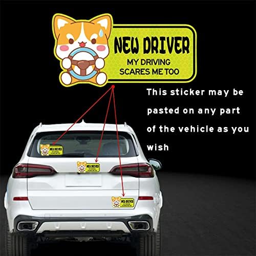 Decalque do motorista do aluno para o carro reflexivo de novo adesivo de motorista Mantenha a distância Bumper Funny Funny Dog Starther amarelo 2pcs