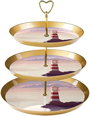 Exibição da árvore da torre de bolo redonda, suporte de sobremesa plástico de 3 camadas, bandeja de torre sobremes