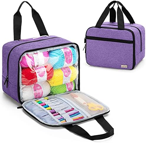 Lodrid Small Portable Portable Knitting Saco, Saco de Armazenamento de Fios de Crochê, Tote de tricô para kit de partida de tricô, organizador