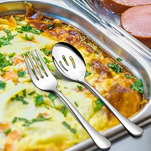 Homikit 12 peças Aço inoxidável Grandes utensílios de porção Hostess, talheres de metal Conjunto de porções incluem 4 colheres de servir, 4 colheres de servir com fenda, 4 garfos de serviço para catering partido