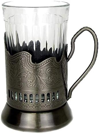 Neman 7 oz Granyoniy Tea Glass com podstakannik, vidro de bebida quente/fria com suporte de metal, 12 pcs