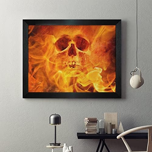 Fire Flaming Skull Diamond Pintura Kits Picture Frame 5D DIY Full Drill Rhinestone Arts Decoração de parede para adultos Blackwood