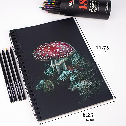 Wa Portman Black Paper Sketchbook - A4 SketchBook com papel de desenho preto - diário de papel preto com papel de arte preta