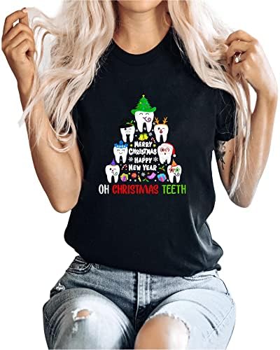 Dentes de Natal Dentista Dentista Dental Dentista Dentista Camisa, camisa dentária de Natal, presentes dentários para mulheres,