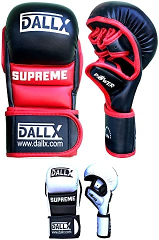 Dallx MMA luvas de treino híbrido para artes marciais treinando luvas sem dedos para pálpebras de ventilação aberta para kickboxing Muay Thai