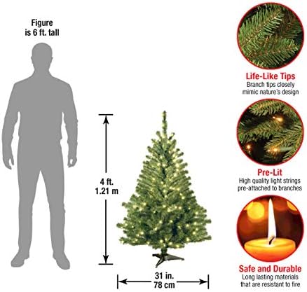 Mini-Natal Artificial da Companhia Nacional de Árvores, Árvore de Natal, verde, 4 pés e árvore de Natal artificial pré-iluminada,