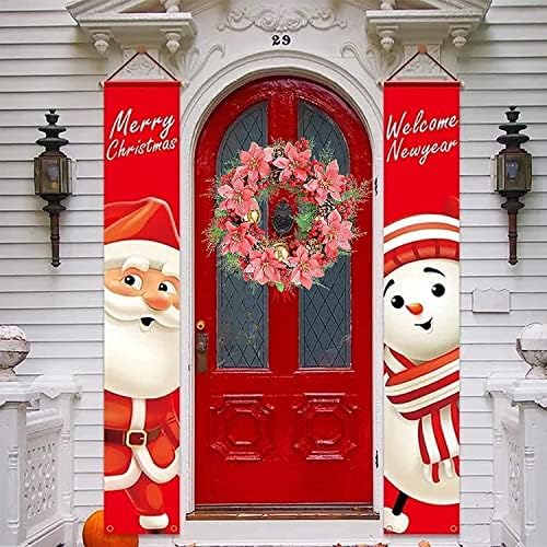 Grinaldas de Natal Zypnb, guirlandas de Natal Poinsettia com bagas vermelhas da parede da porta da frente pendurando