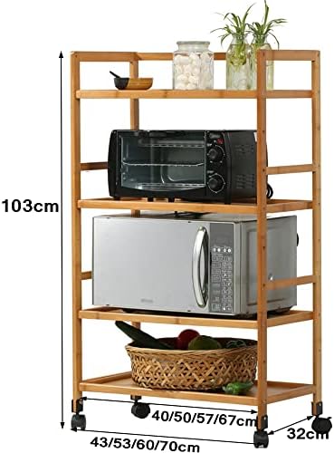 Edgar Rack de armazenamento de 4 camadas, pode ser usado como rack de microondas, rack de forno, rack de panela, rack de armazenamento, com rolos, bambu