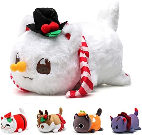 KOWSI 11 polegadas Snowman Cat Plush - Meemeows Cat Plush Series - Polyster Anime Plexhies Pillow - costura bordada