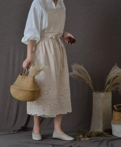 Faduofa Japanese de linho de algodão cruzado de costas com bolsos, moda pinafore vestido para pintura de jardinagem cozinheira cozinheira cozinheira