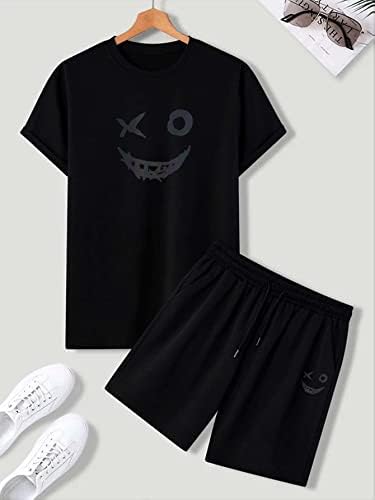 OyoAnge Men's Graphic 2 peças roupas camisetas de manga curta e shorts pretos stracksutes pretos s