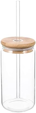 Bestonzon Glass Canecas Copas de Smoothie Jar Jar Caneca de vidro com tampa de madeira garrafa de água 5pcs