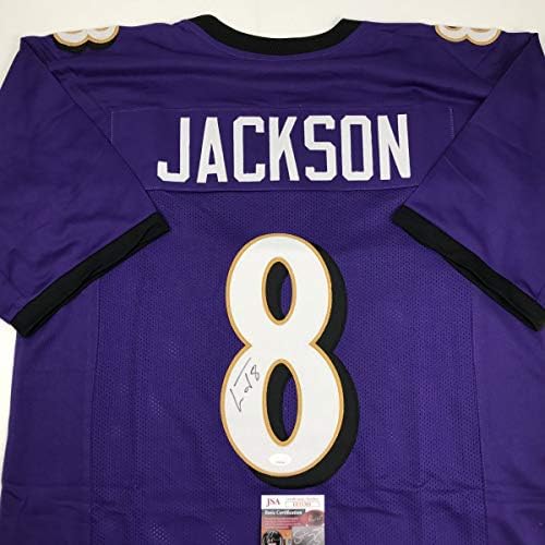 Autografado/assinado Lamar Jackson Baltimore Purple Football Jersey JSA COA