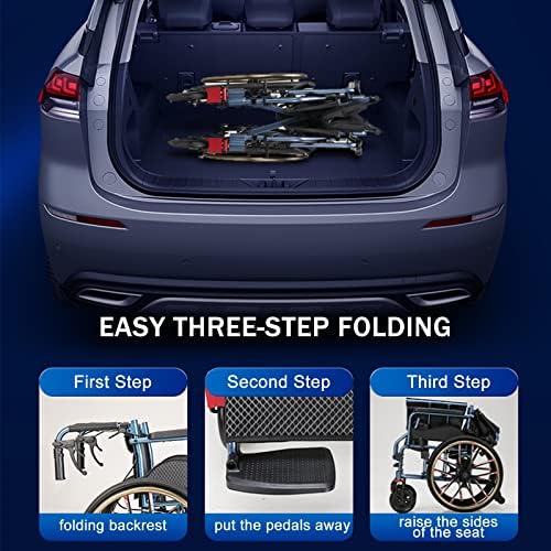 Payrfv Lightweight dobrável Cadeiras de rodas autopropuladas, cadeira de rodas manual multifuncional, cadeiras de rodas de transferência