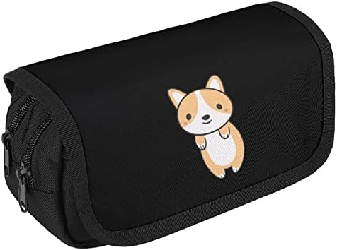 Caixa fofa de lápis de cachorro corgi com dois compartimentos grandes bolso de grande capacidade bolsa de armazenamento saco de lápis para adolescentes adolescentes escolares