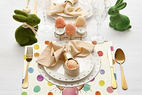 Páscoa de páscoa Placemats Conjunto de 4,12x18 polegadas de coelho Cartton com balões resistentes ao calor tapetes, decorações de mesa sazonais para festa de férias de jantar de cozinha de fazenda