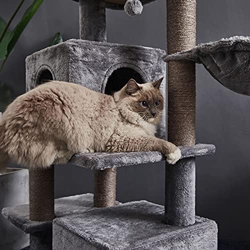 Torre de gato de vários níveis de 45 polegadas, árvore de gatos, árvore de gato grande, com redes de rede e postes de arranhões cobertos de sisal, 2 condomínios de luxo, para gatinho, animal de estimação, atividade interna relaxando