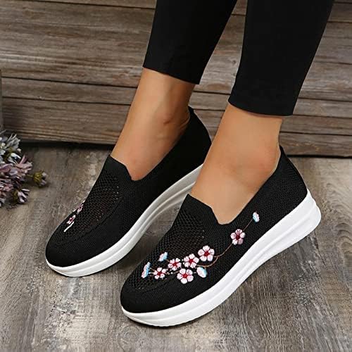 Sapatos casuais de malha feminina Ladies Bordadas Plataforma Floral Shoes All Match Shoes Slip Slip em tênis de loafer