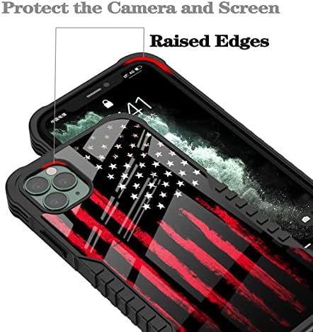 Lanjindeng iPhone 12 Pro Max Case Black Red American Flag Design para homens meninos [Shopfrove] [Anti-Scratch] [Anti-Slip] [Moldura da câmera] Caso de proteção de grau militar para iPhone 12 Pro Max
