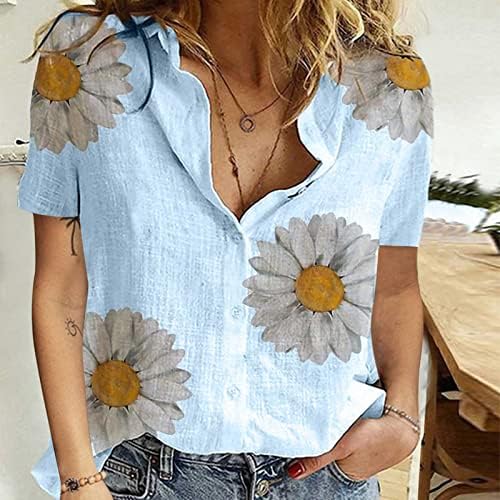 Blusa de lounge adolescente blusa de manga curta camisa camisa colarinho colarinho spandex spandex margarida floral estampa