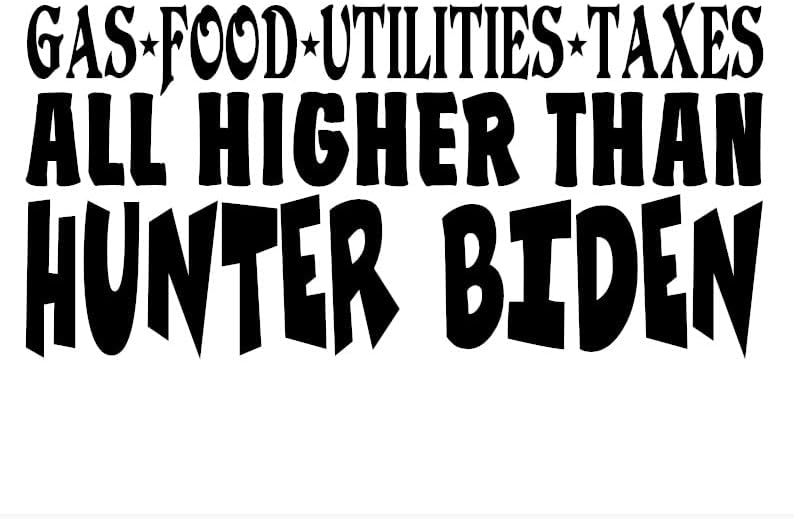 Gas - Alimentos - Utilitários - Impostos - todos mais altos que o decalque Hunter Biden por verificação de design personalizado