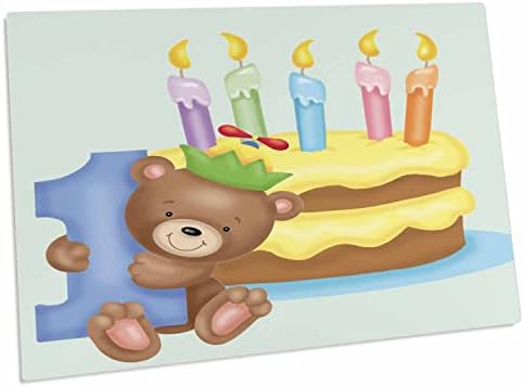 3drose de um ano bolo de urso de aniversário e velas - tapetes de mesa de mesa
