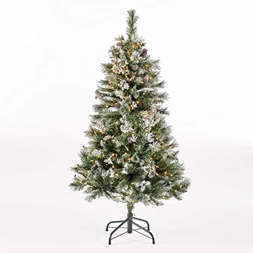 Pinheiro de caxemira de 4,5 pés e agulhas mistas apodrecidas árvores de Natal Artificial com galhos de neve e brilho e pinhas