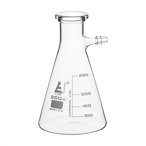 Balão de filtragem, 250 ml - vidro borossilicato - forma cônica, com braço lateral integral - graduações brancas - laboratórios