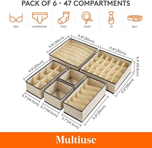 LifeWit 4 Pack Sock Organizadores, pacote com 6 PCS Gavet Organizadores, bege