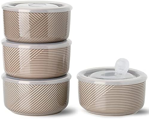 Tigela de cerâmica adewnest com tampa: tigelas de 5 polegadas com tampas para almoço de trabalho, piquenique - recipientes de armazenamento de alimentos - tigelas de preparação para cozinha - forno de microondas