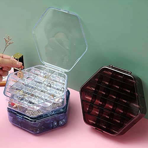 1pc Caixa de jóias de camada dupla plástico hexagon pequeno jóias organizador de jóias caixa de armazenamento de caixa para brincos parafusos de colar de anel para parafusos