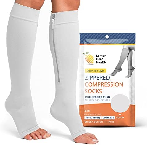 Meias de compressão com zíper para mulheres e homens de pé aberto 15-20mmhg meias de compressão com zíper médico