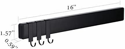 Kitchendao Aço inoxidável de aço magnético RACT RACK STORTE com 3 ganchos de 16 polegadas, 25% de ímã mais forte, rack de barra de