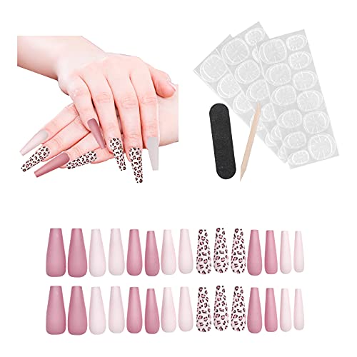 WishLotus 30 PCs Extra Long Fake Nails Ins Leopard Print Laser Pression