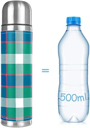 Garrafa de água isolada, garrafa térmica para bebidas quentes, treliça verde azul, garrafa de água de aço inoxidável
