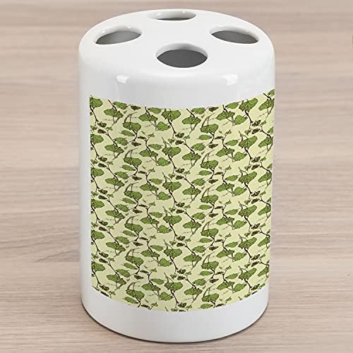 Ambesonne Vine Ceramic Toothbrush Solder, padrão de videira com ilustração de folhas verdes desenhadas à mão, bancada versátil decorativa para banheiro, 4,5 x 2,7, creme marrom verde