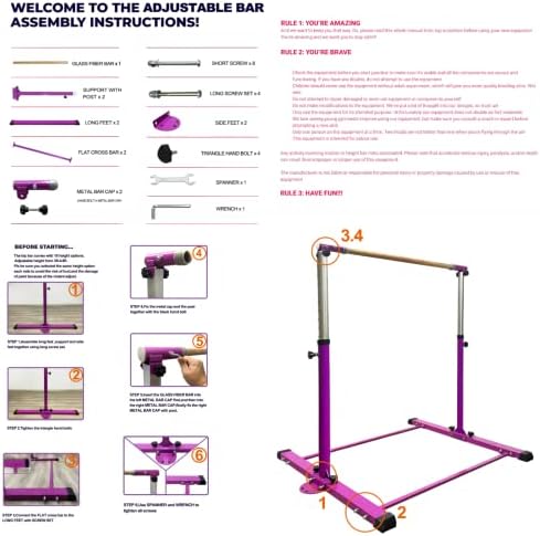 EL & IT · Wings Gymnastic Kip Bar, bar horizontal para crianças juniores, altura ajustável de 3 'a 5', equipamento de ginástica em casa,