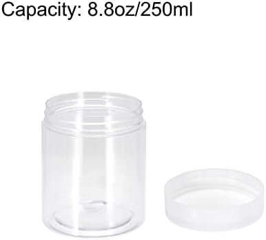 Jarros de plástico transparente de Uxcell com tampa branca, 4pcs 8,5 onças/250 ml reciclados redondáveis ​​recipientes de armazenamento de alimentos para organizador doméstico de cozinha Organizador