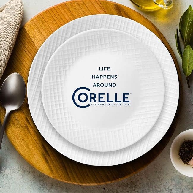 Corelle linho tece 12pc, serviço para 4, conjunto de utensílios de jantar, 8 pratos 4 tigelas, resistência ao chip