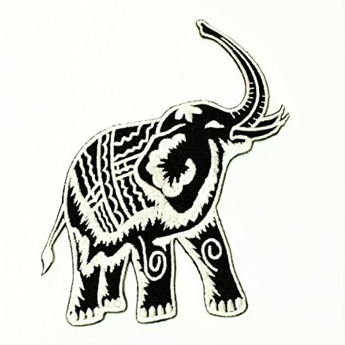 Patch Portal Tailândia elefante preto e branco logotipo de emblema 5 polegadas animais vintage animais selvagens