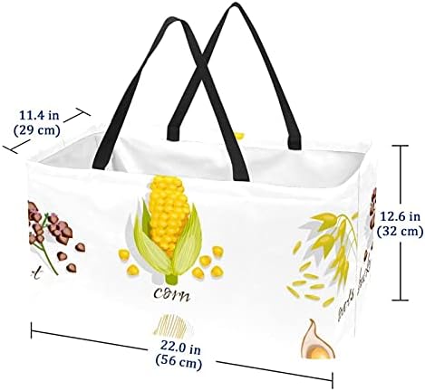 50l Shopper Bags Grein Food Box Caixa de compras dobrável Bolsa de mercearia com alças, reutilizável