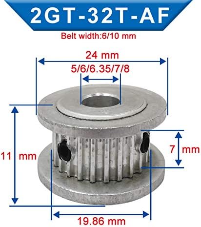 Polia de Tempo Zhaonan, Impressoras 3D Polia de Timing GT2-32T, furo interno 5/6/6.35/7/8mm, roda de polia de alumínio, largura 7/11m