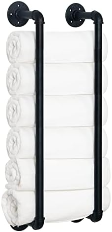 HouseAid Industrial Tubel Rack, porta de armazenamento de toalhas de banheiro da fazenda, organização de toalhas de estilo vintage, montado na parede, preto fosco