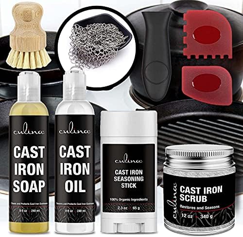 Culina Cast Iron Soap Stick Condicionamento de óleo Aço inoxidável Restauração da pincel e raspadores da escova | Todos